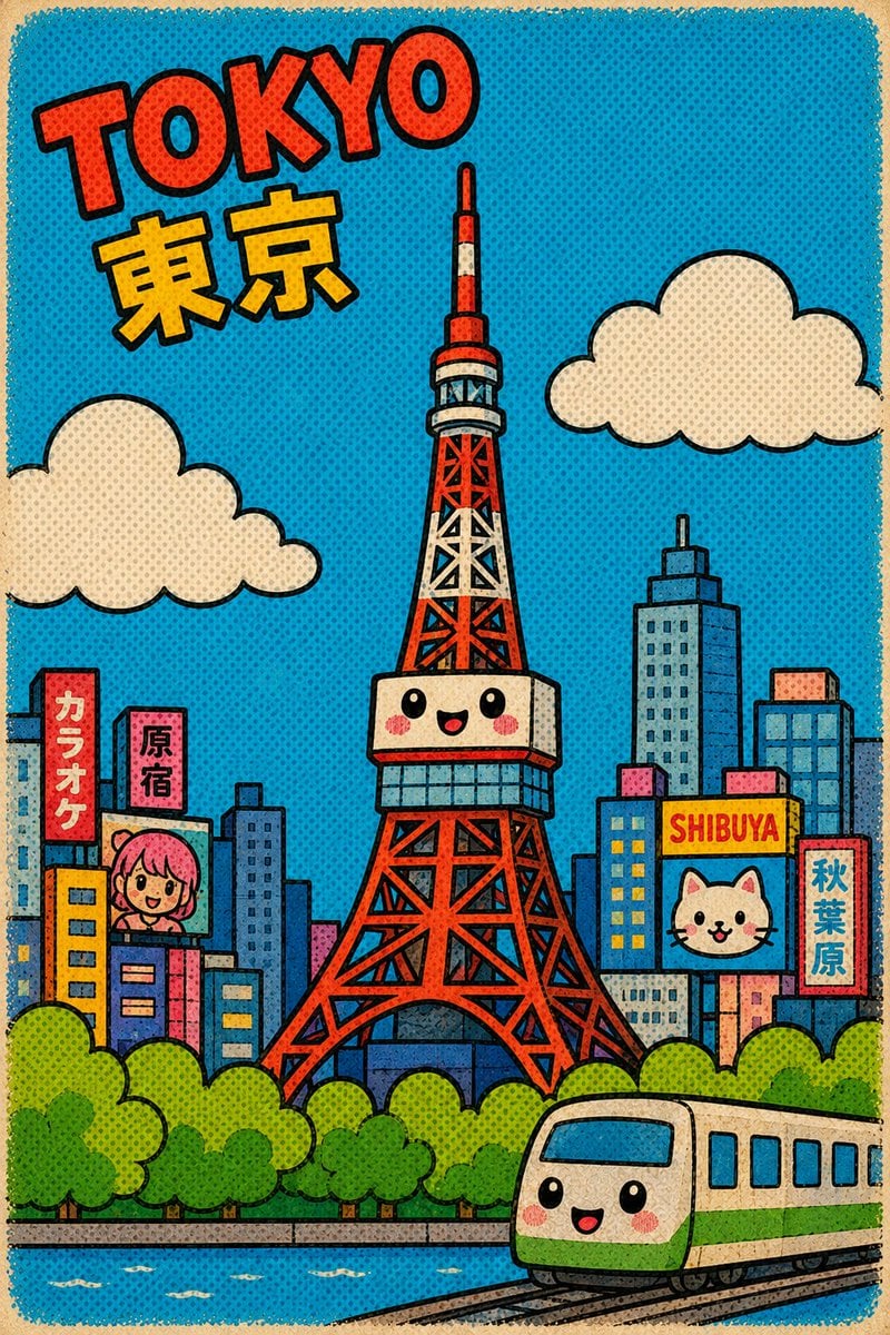 Retro Kawaii Tokyo Postcard