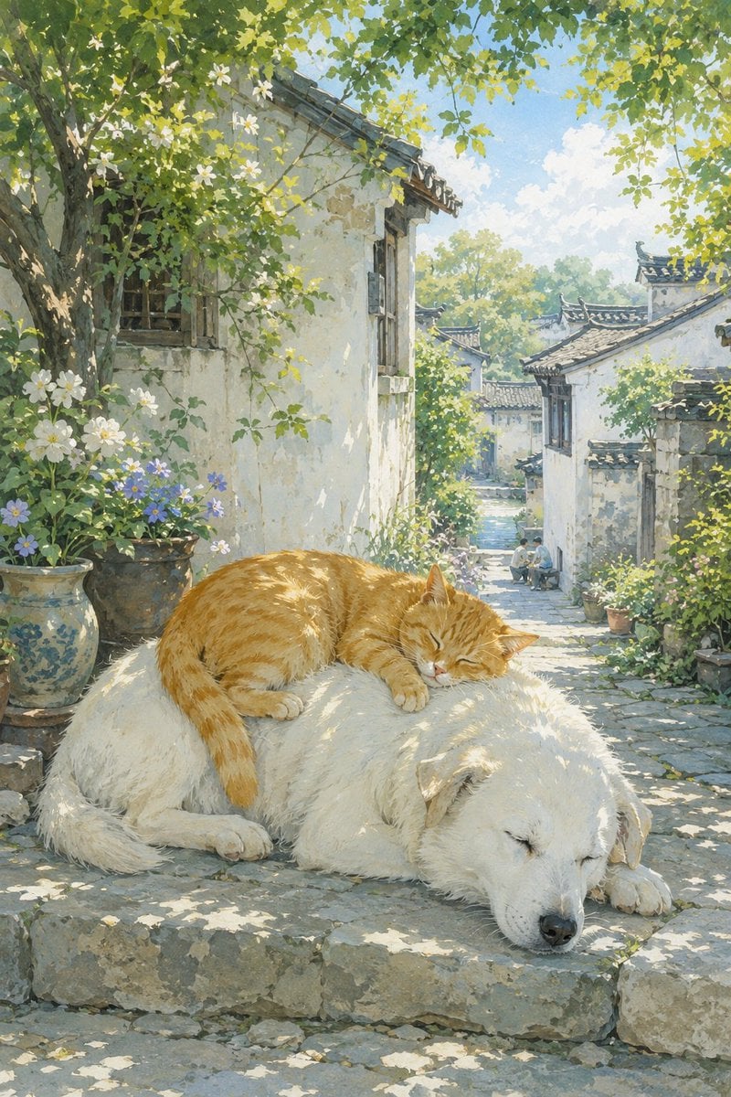 Summer Oriental Courtyard Illustration