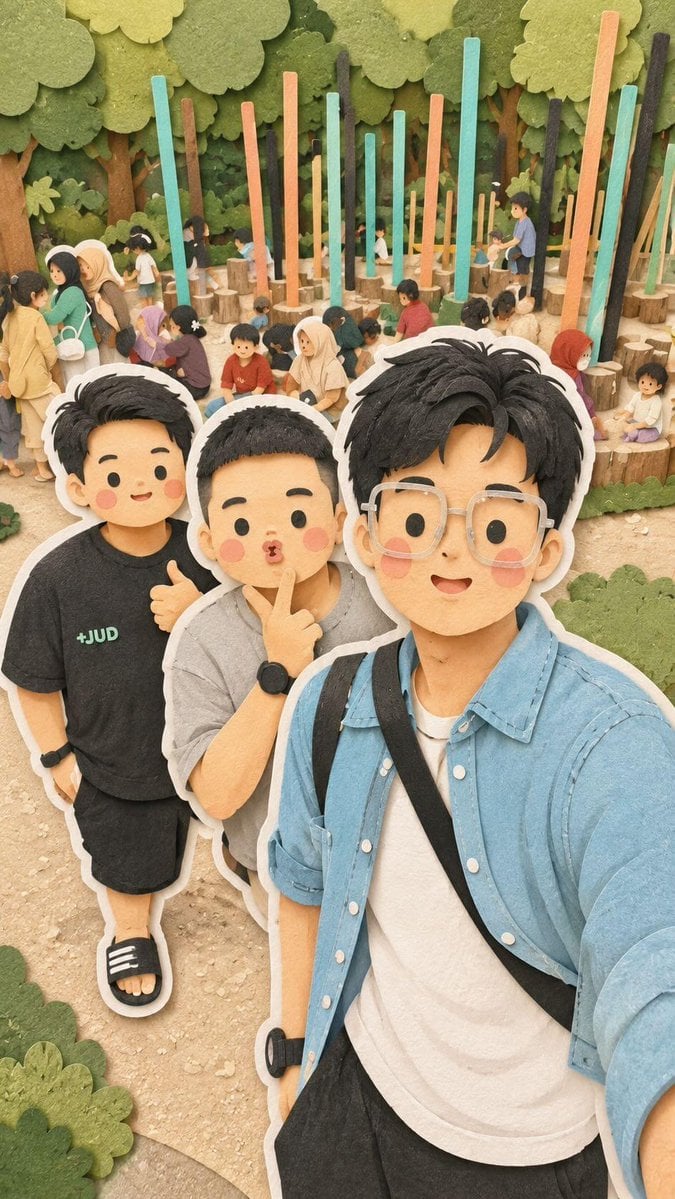Kawaii Family Travel Paper-Cut Collage