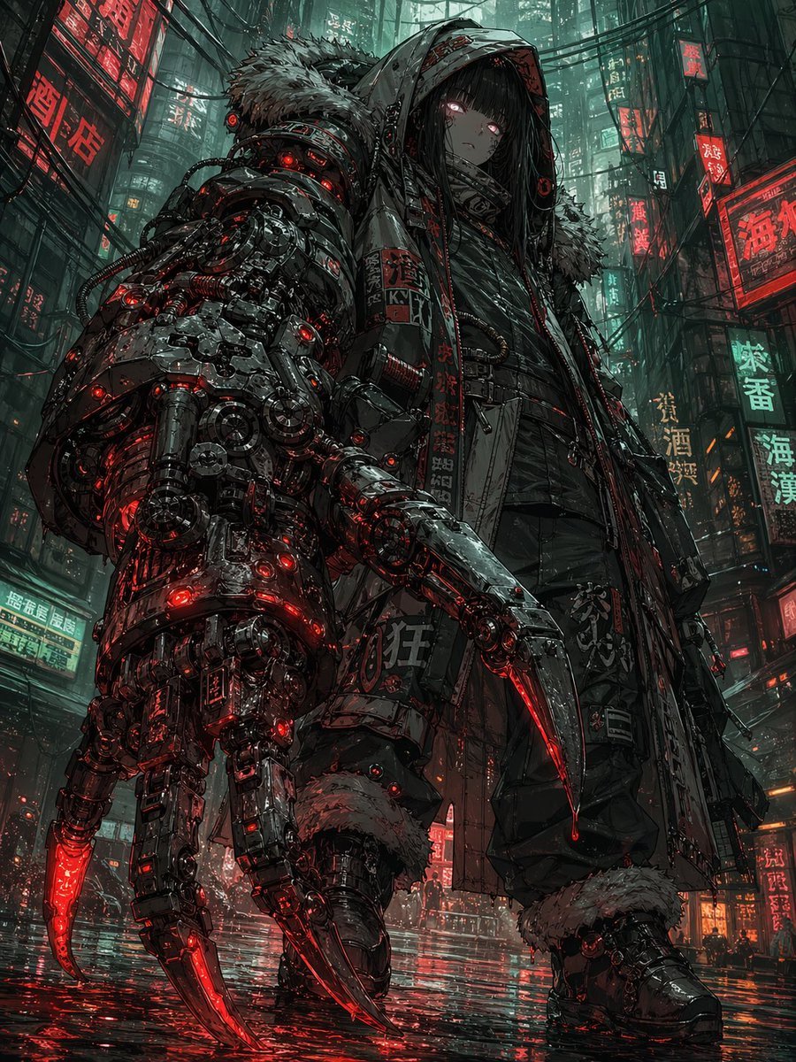 Cyberpunk Girl with Giant Claw Arm