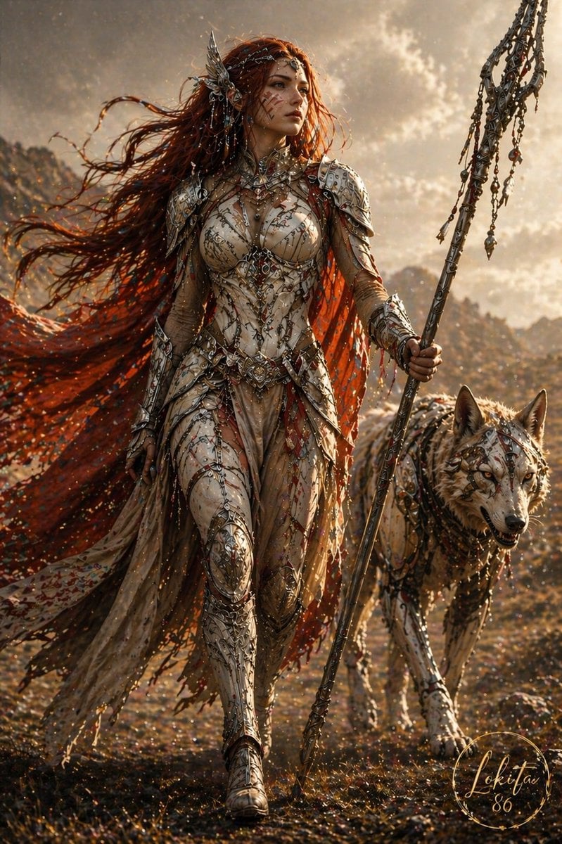 Epic Fantasy Warrior and Wolf