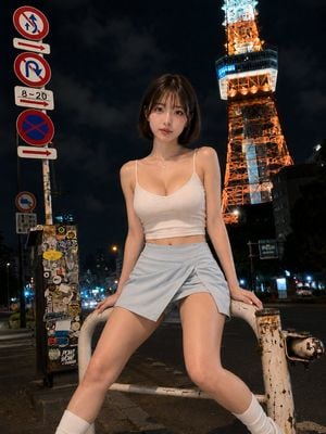 Urban Night Portrait by Radio Tower