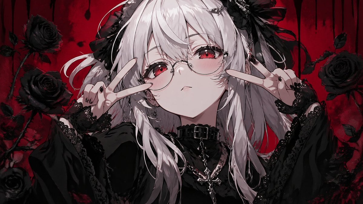 Gothic Anime Girl with Black Roses