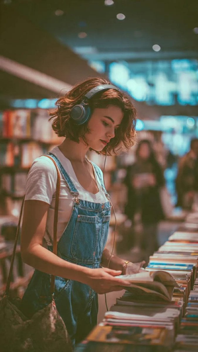 Cinematic Bookstore Lifestyle Film Still Prompt