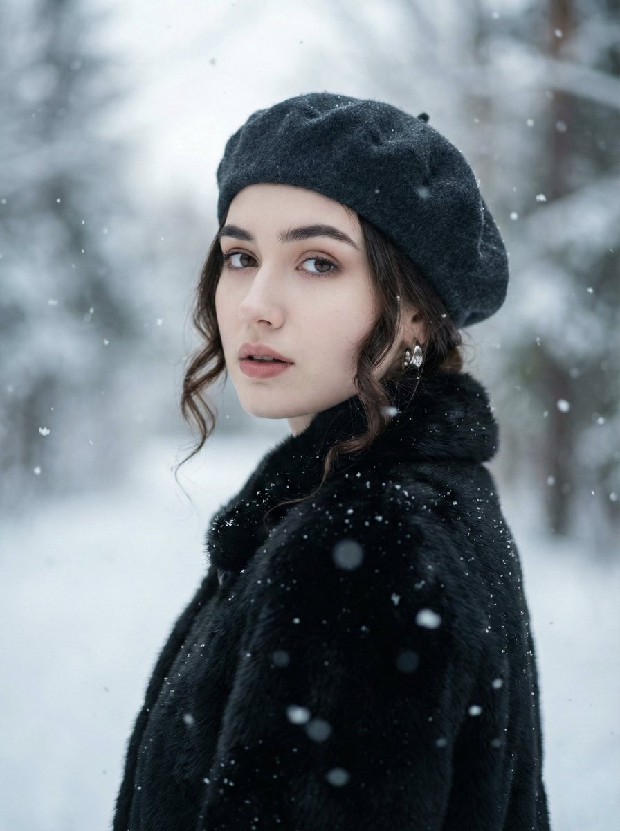 Filmic Winter Portrait Prompt with Face Preservation