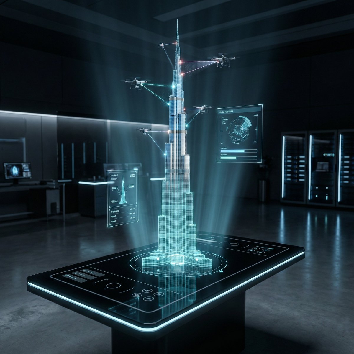 Futuristic Holographic Burj Khalifa Blueprint