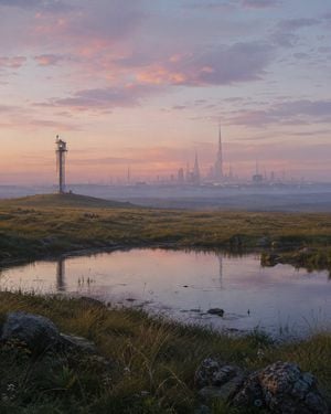 Pre-Dawn Futuristic Meadow