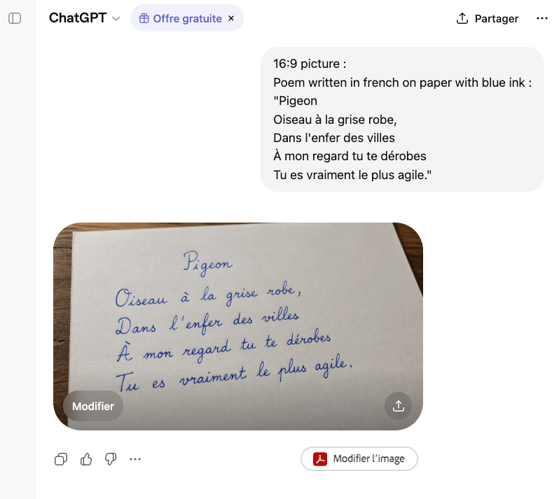 Handwritten French Poem on Paper