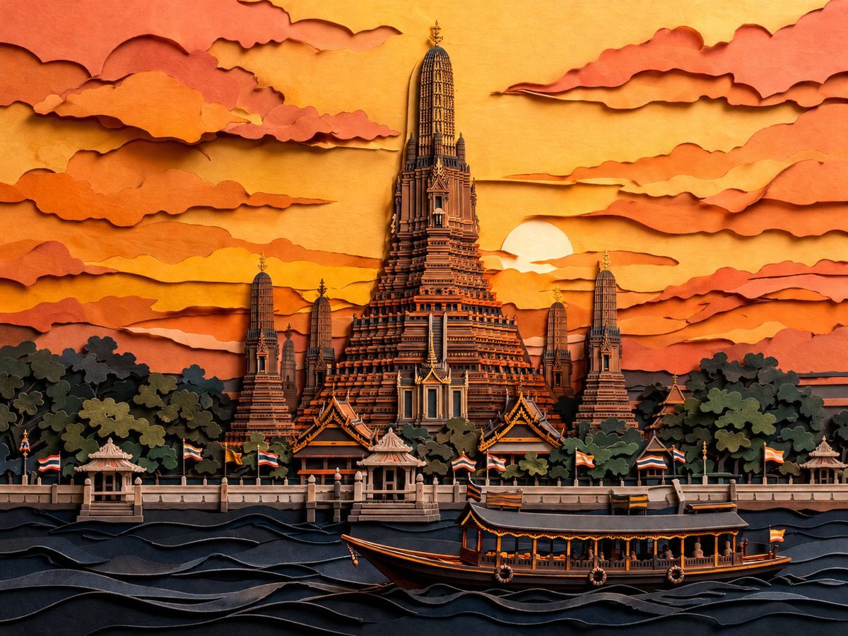 Papercut Wat Arun at Sunset