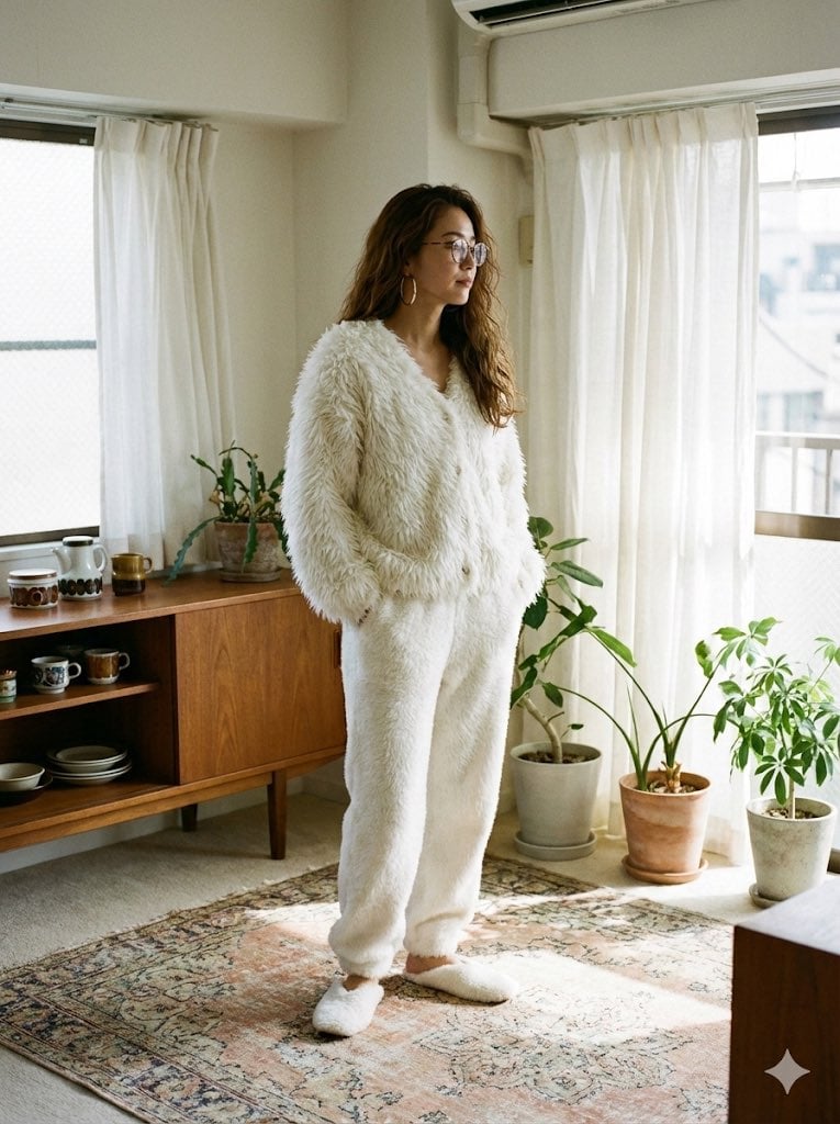 Cozy Retro Loungewear with Shaggy Faux Fur