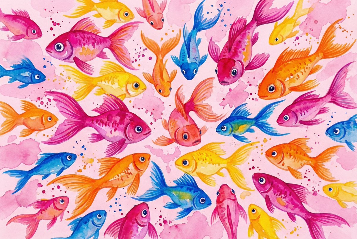 Watercolor School of Stylized Fish