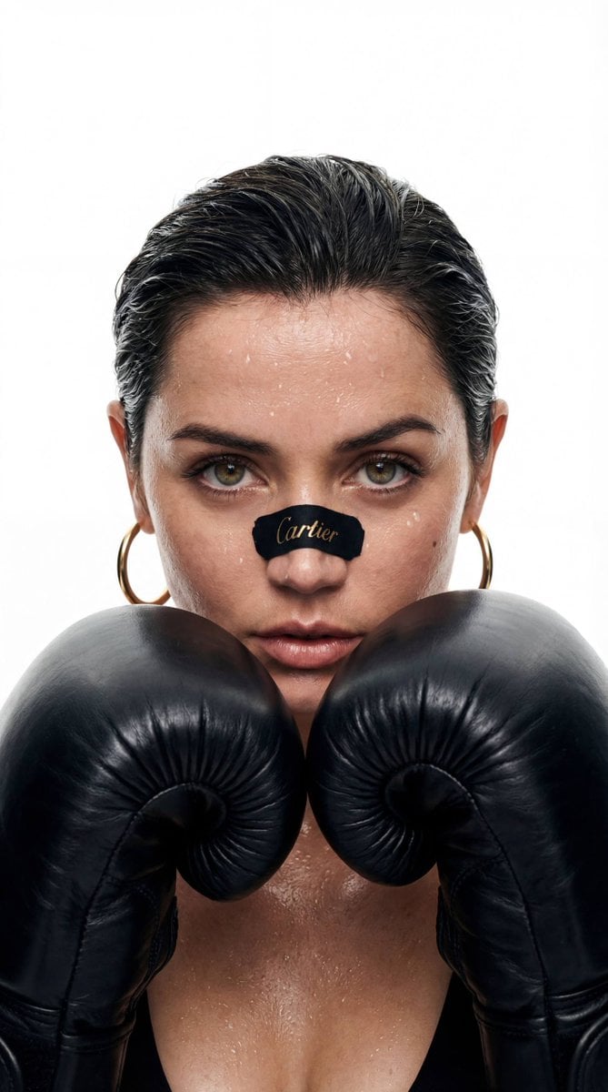Cinematic Boxer Portrait with Cartier Branding