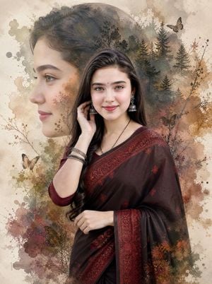 Cinematic Double Exposure Saree Portrait