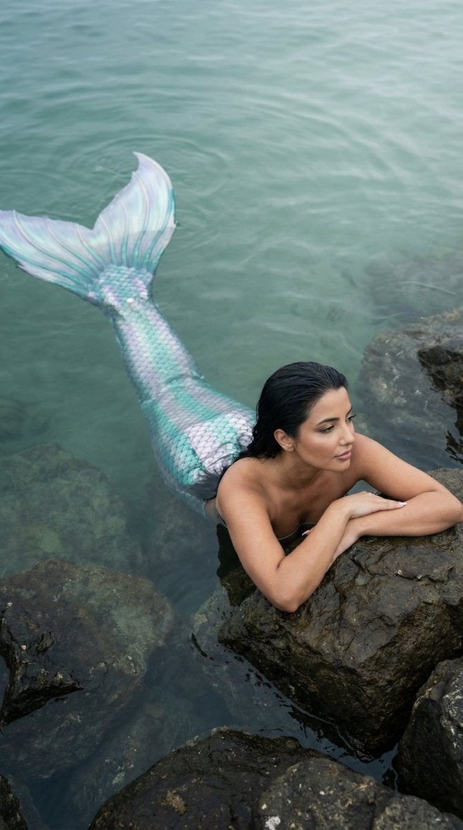 Cinematic Mermaid Portrait in Shallow Water