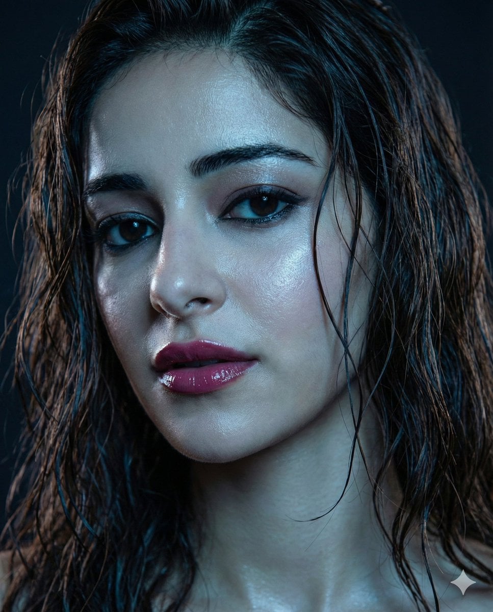 Moody Close-up Portrait with Wet Hair and Cool Lighting