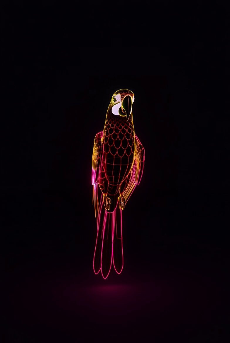 Neon Wireframe Parrot