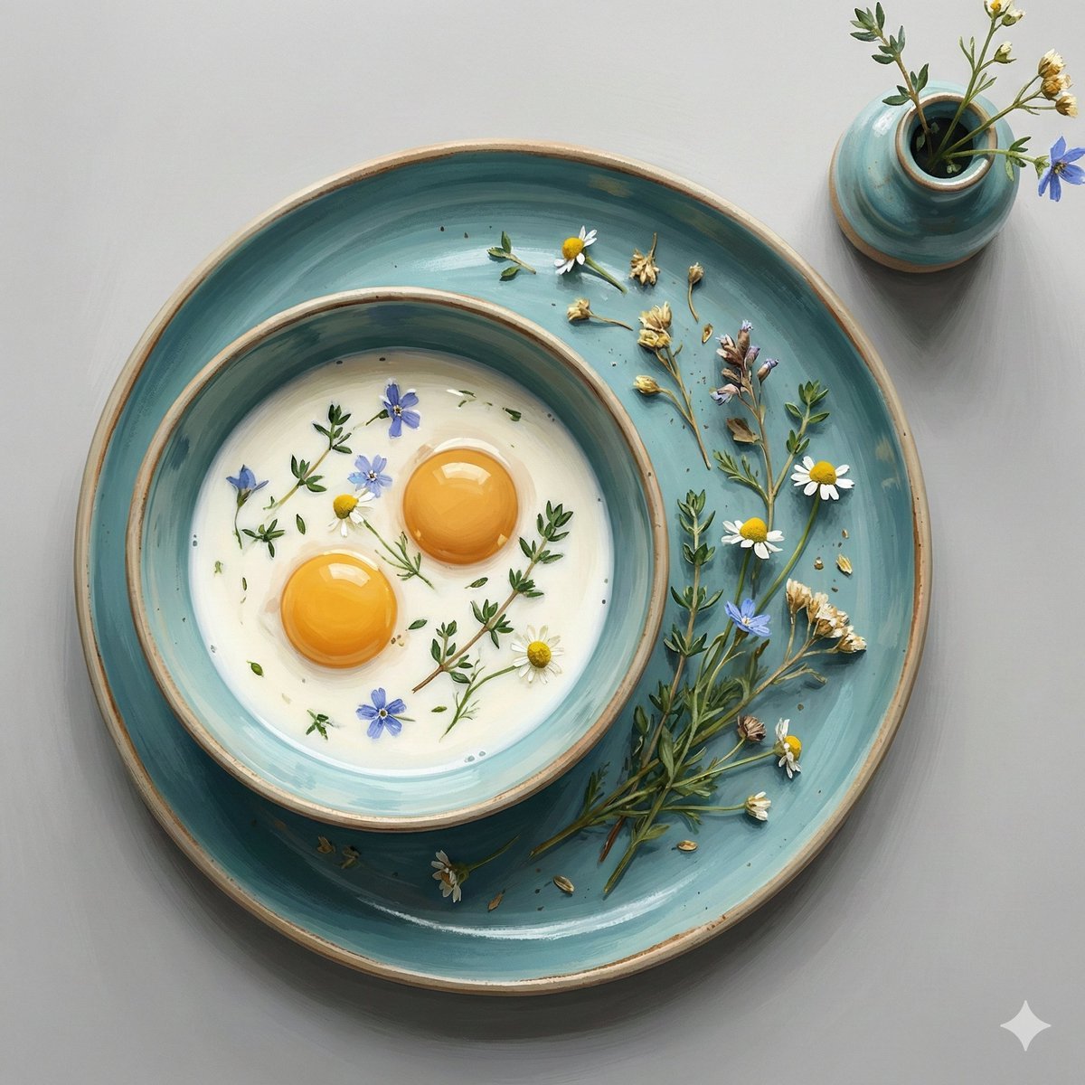 Fine Art Still Life of Egg Yolks and Ceramics