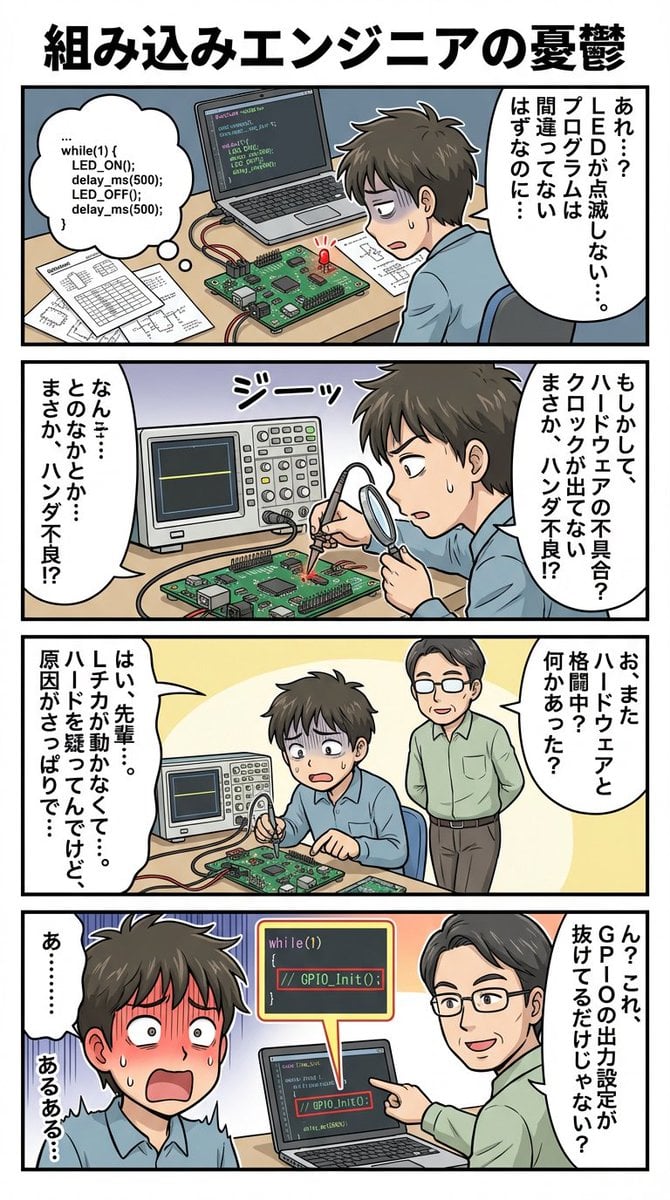 panel comic about embedded engineer struggles