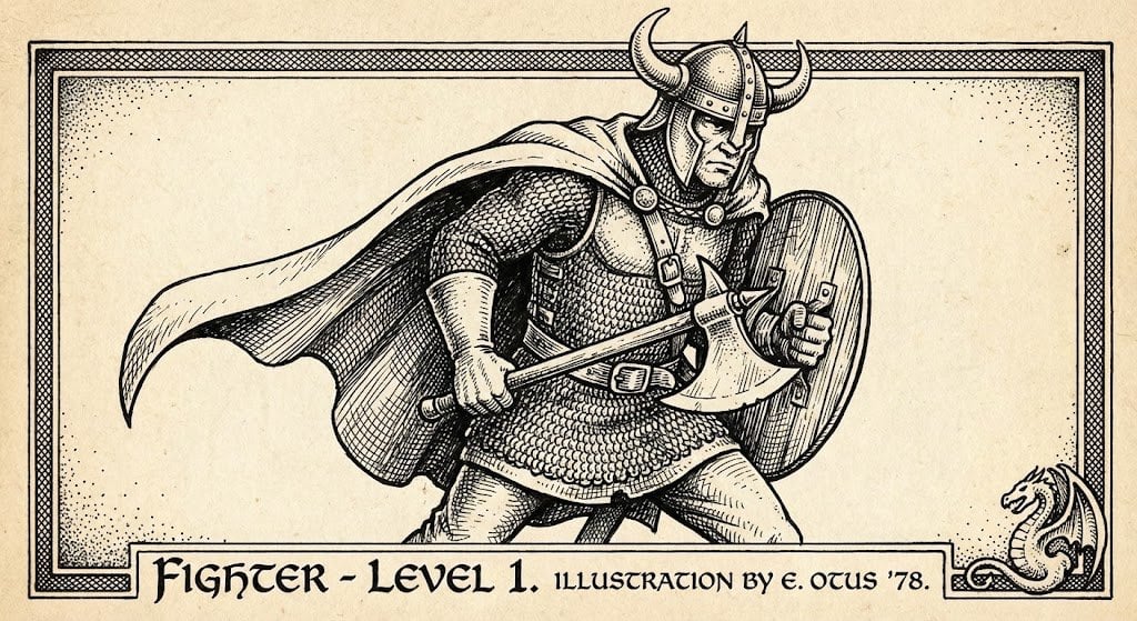 Vintage Black and White RPG Rulebook Illustration