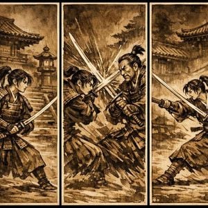 Japanese Samurai Ukiyo-e Triptych