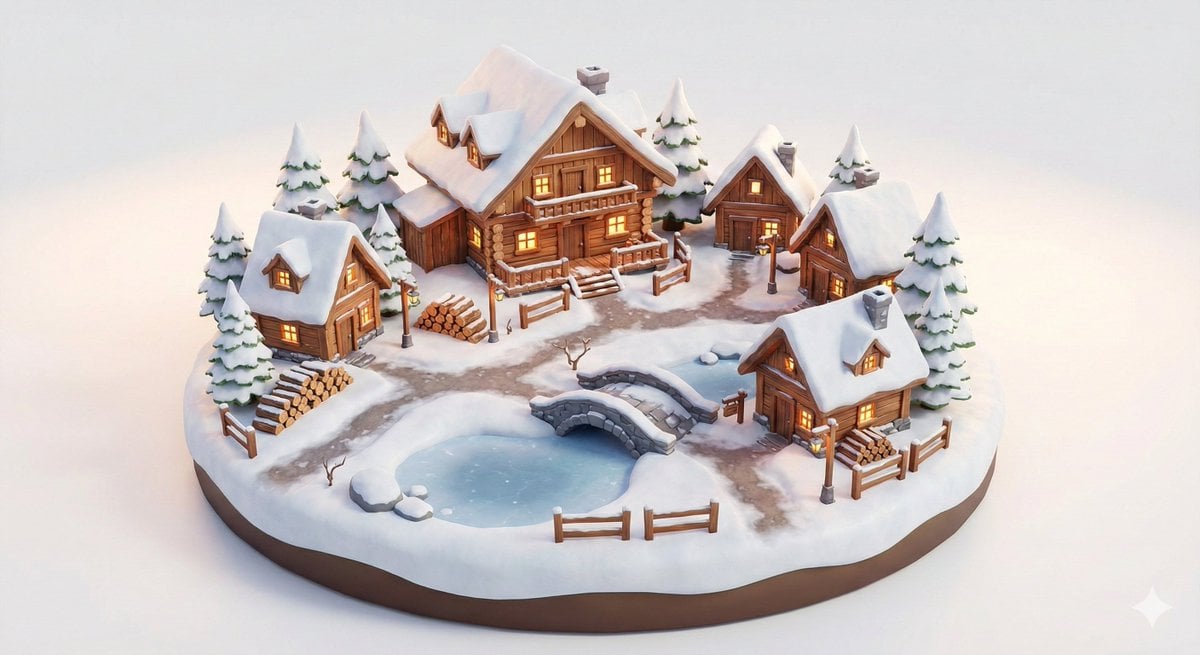 Miniature Alpine Mountainside Village Scene