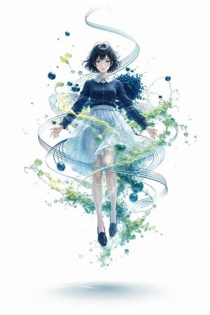 Floating Anime Girl with Teal Spirals