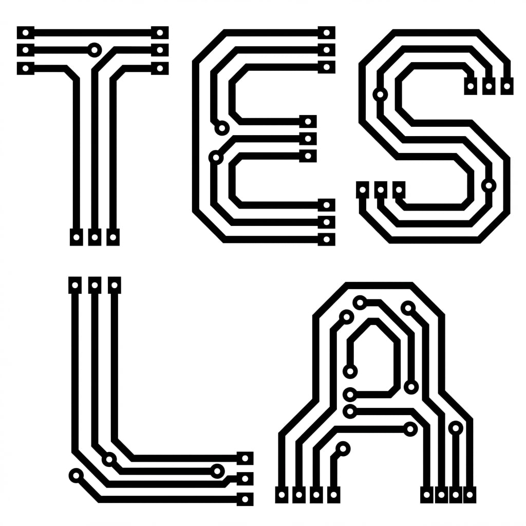 PCB Word Art Schematic for 'Tesla'