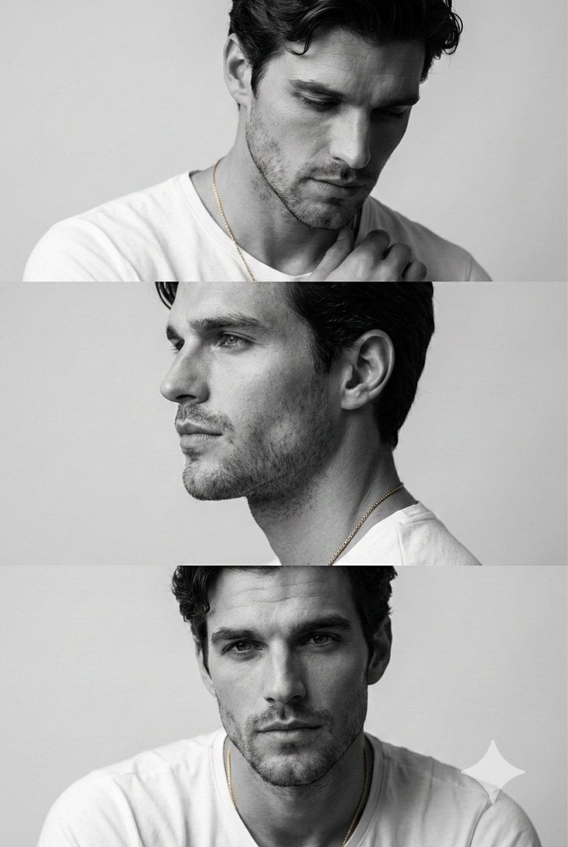 Monochrome Fashion Editorial Triptych of Young Man