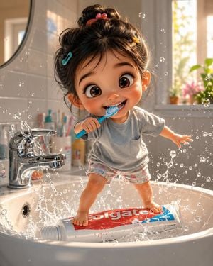 Whimsical 3D Toddler Bathroom Illustration