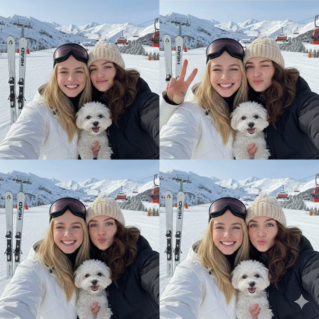 2x2 Winter Ski Selfie Collage with Dog