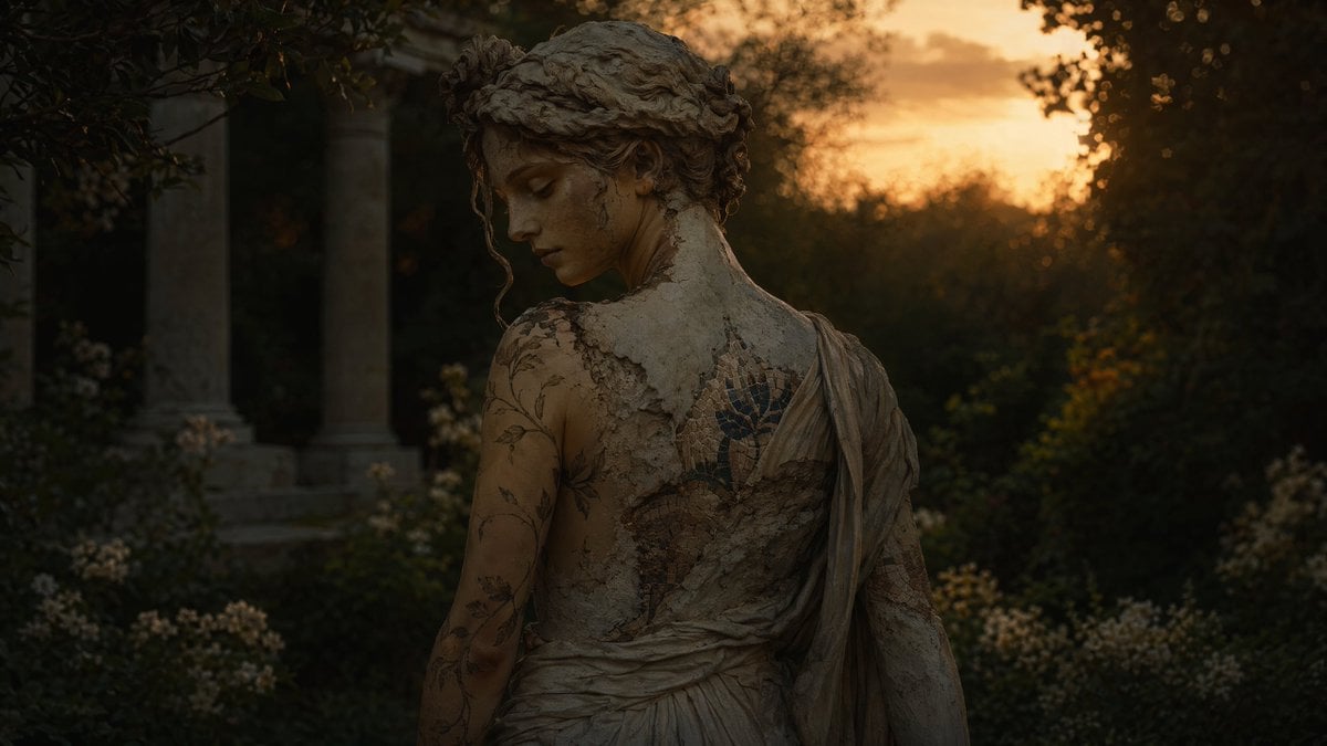 Haunting Statue Woman at Sunset