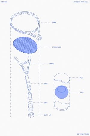 Exploded Tennis Racquet Blueprint