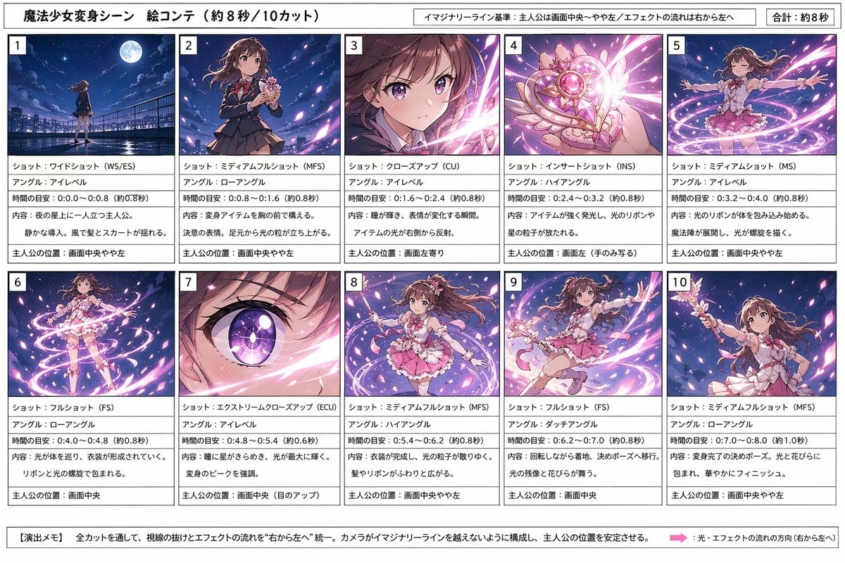 Magical Girl Transformation Storyboard