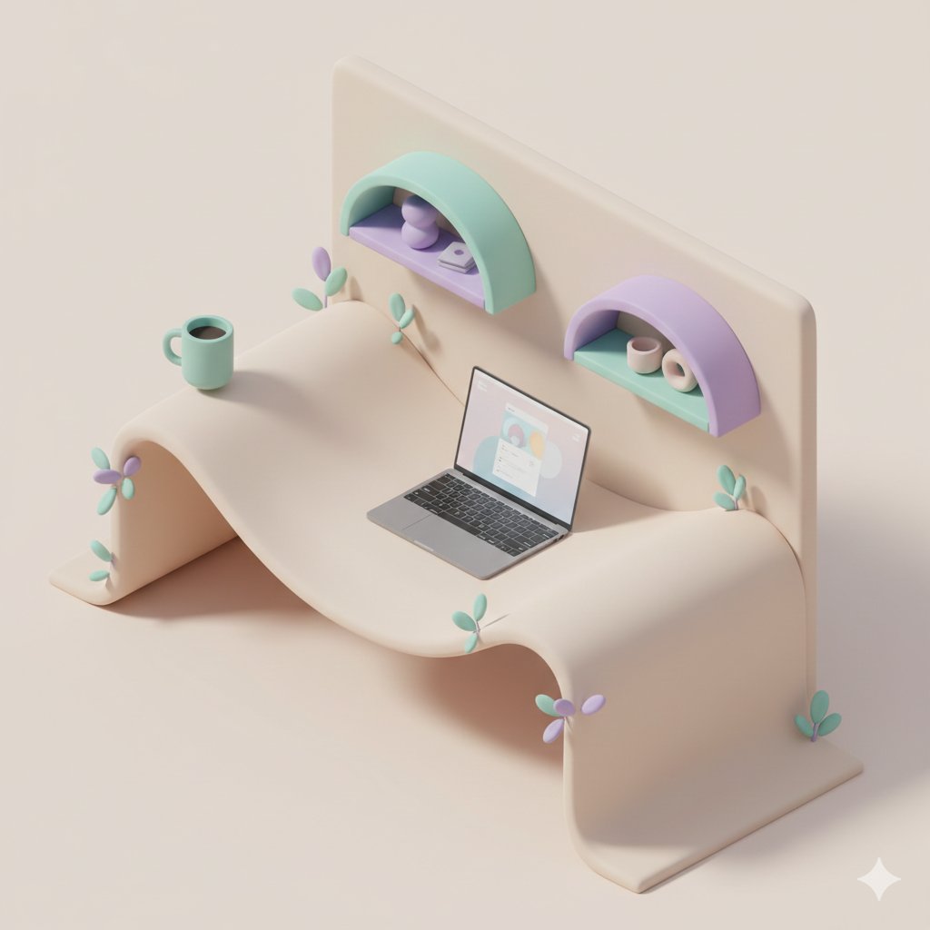 3D Isometric Floating Home Office Illustration