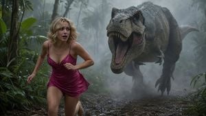 Terrified Woman Pursued by T-Rex in Jungle