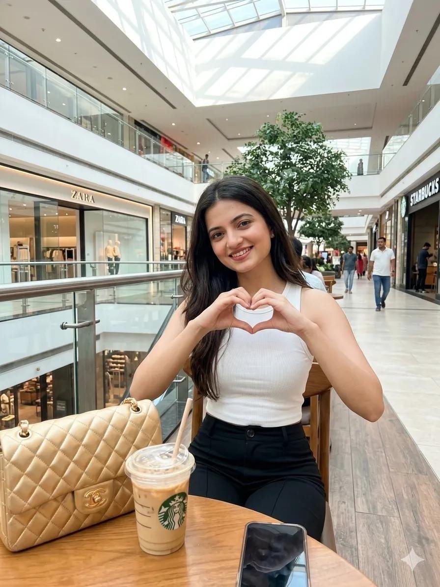 Woman in Mall with Chanel Bag - Heart Gesture