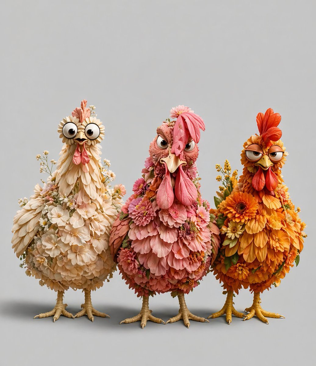 Three Floral Chickens Portrait