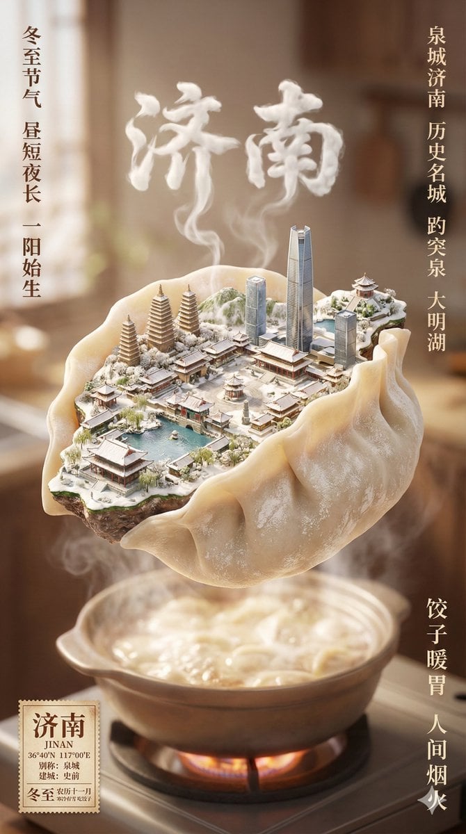 Winter Solstice City Food Art Poster Prompt