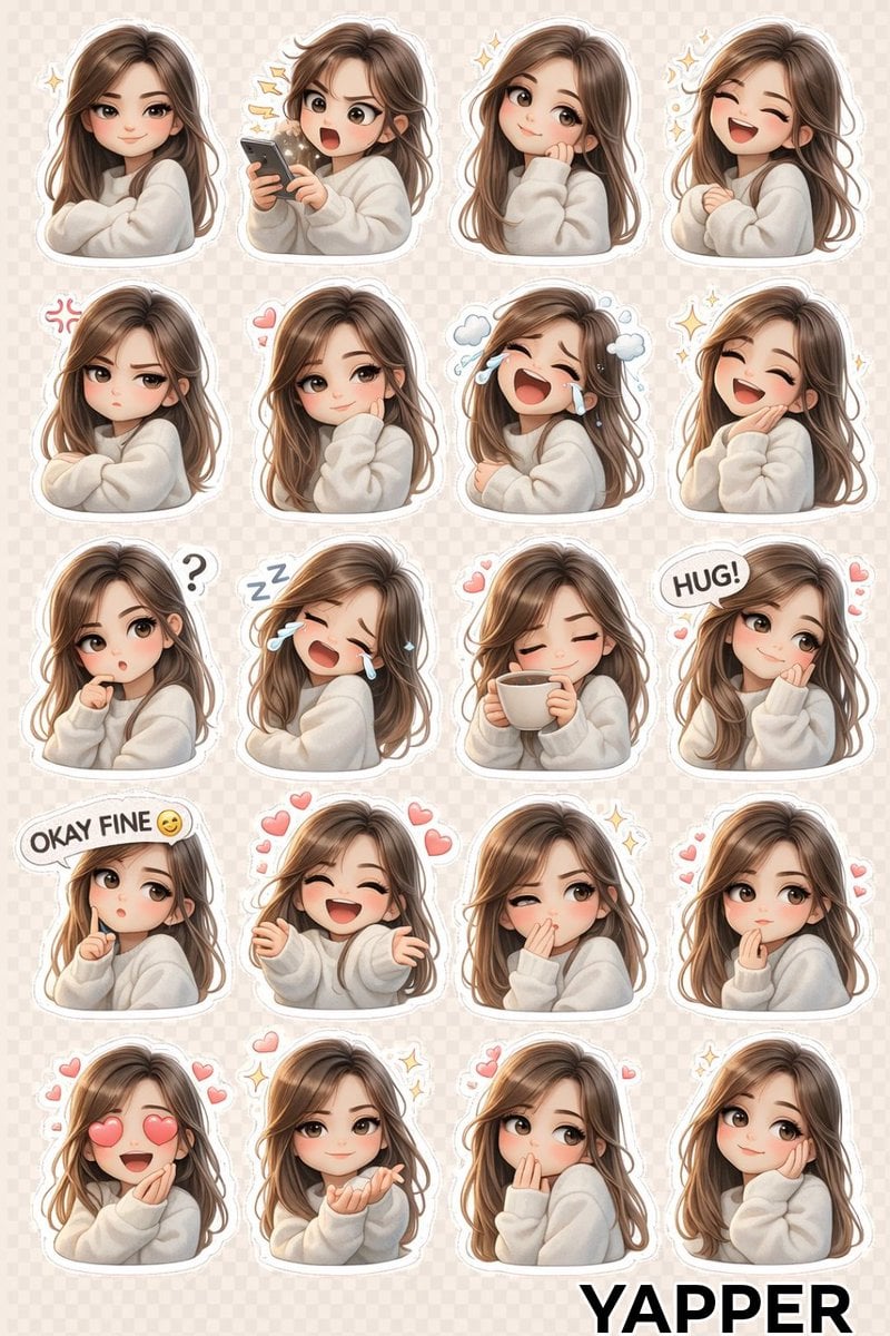 Chibi Anime Girl Sticker Sheet