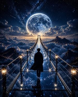 Moonlit Glass Bridge Fantasy Scene