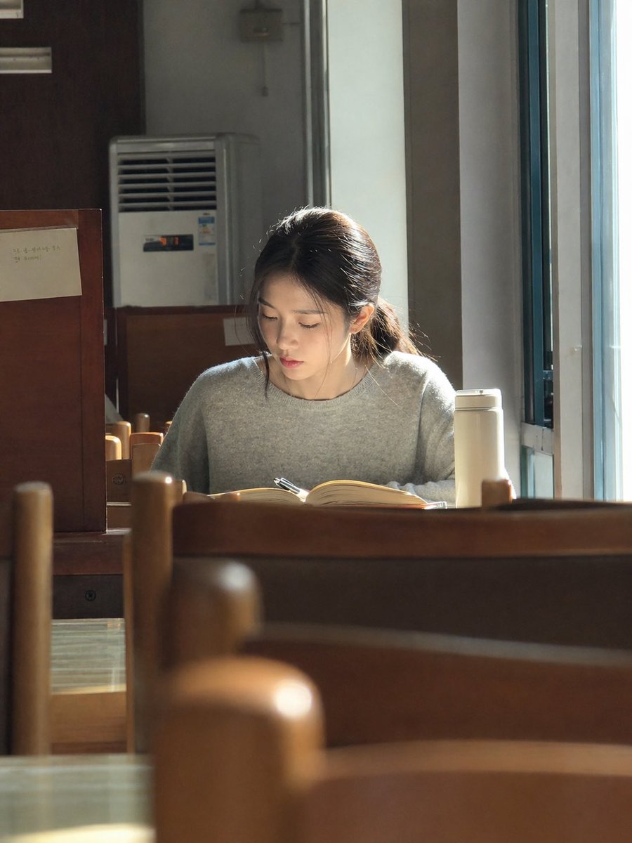 Sunlit Library Study Portrait
