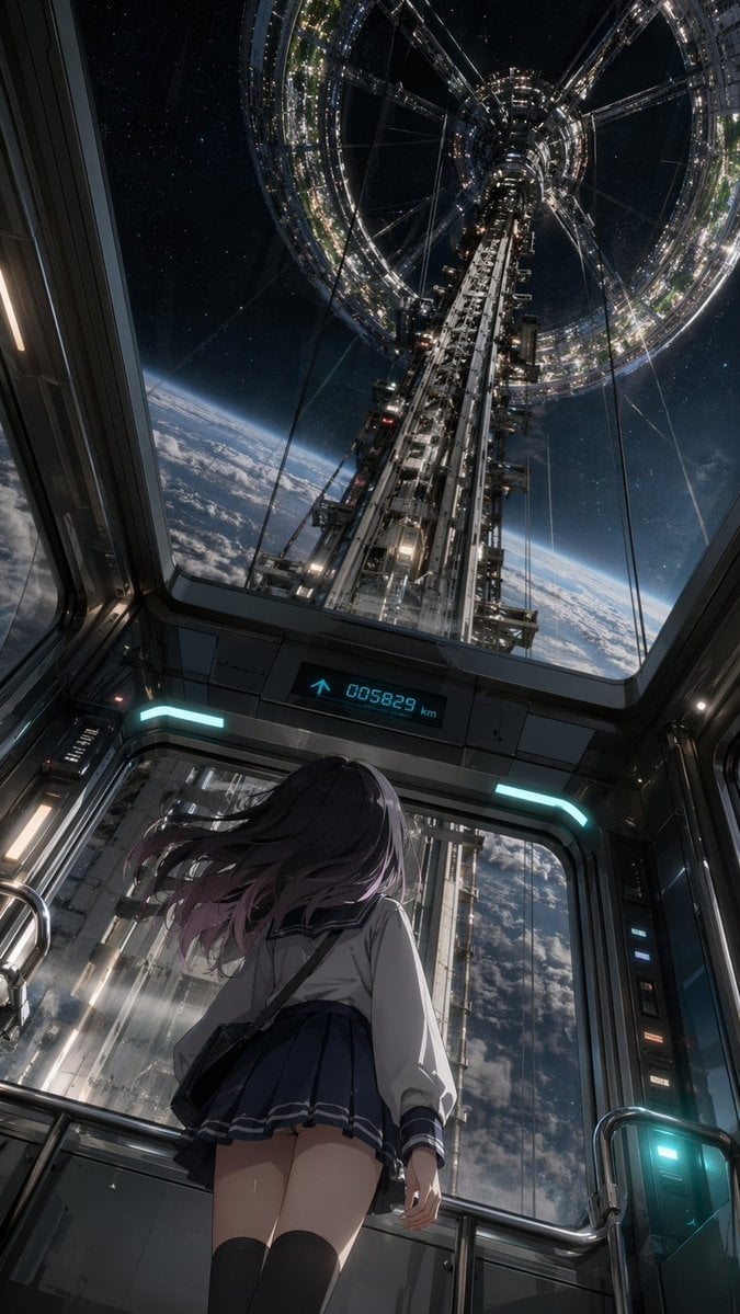Anime Girl in Space Elevator