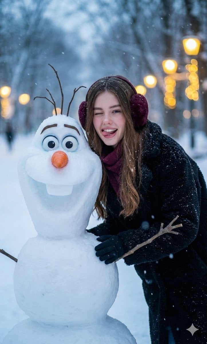 Realistic Olaf and Girl Winter Portrait