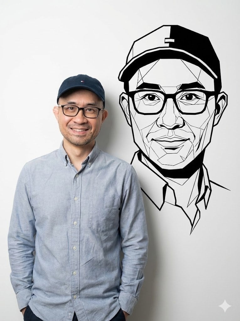 Photorealistic Half-Body Portrait with Vector Graphic Overlay (Chinese Version)