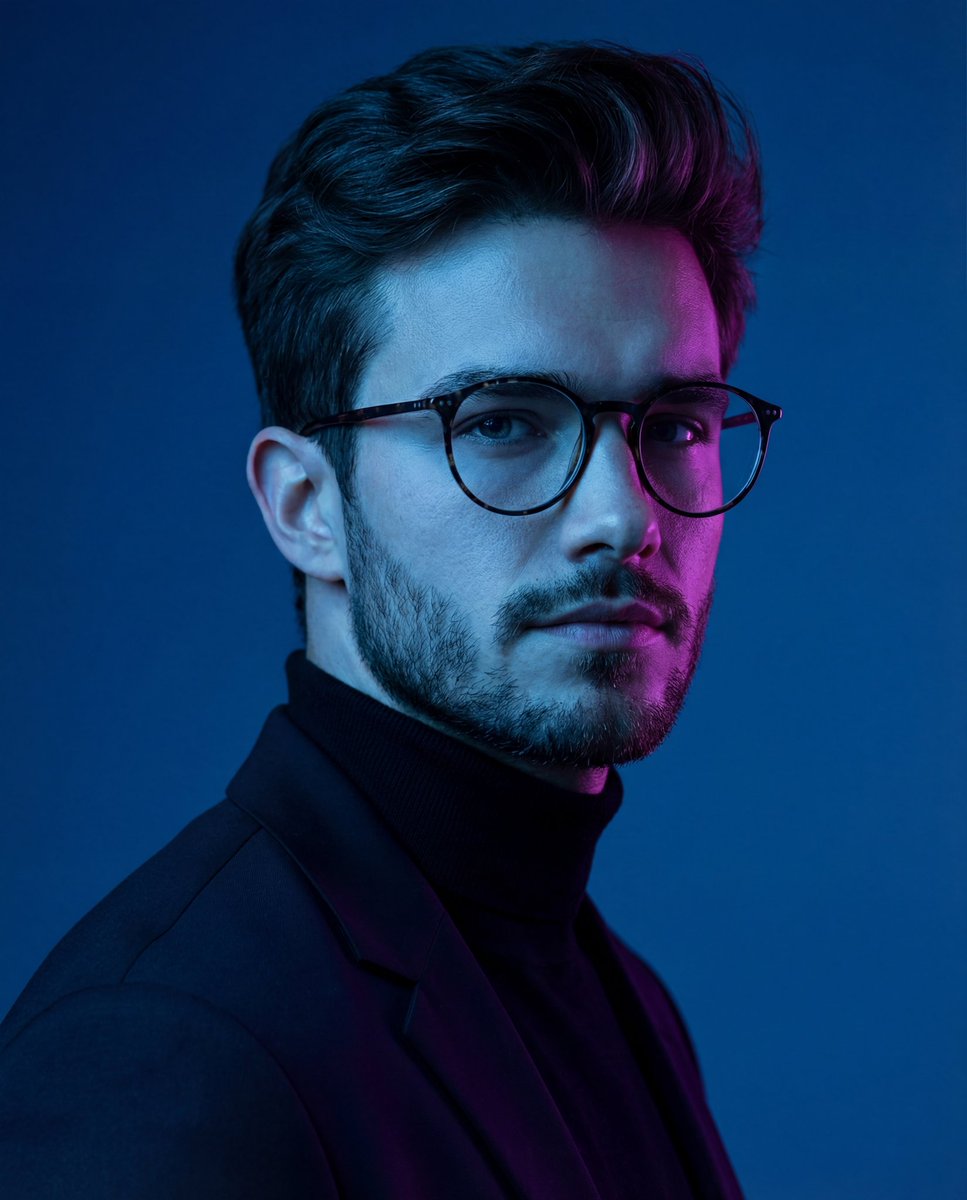 Dramatic Neon-Lit Portrait