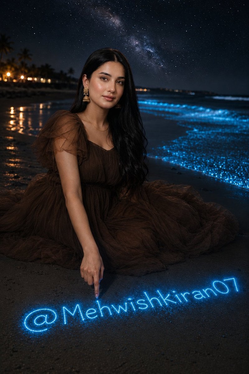 Bioluminescent Night Beach Portrait