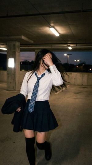 Cinematic Schoolgirl Parking Garage