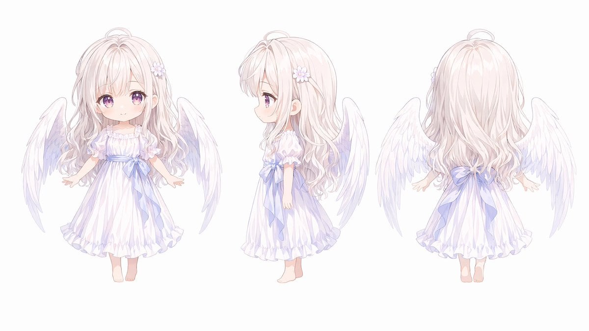 Chibi Angel Three-View Turnaround