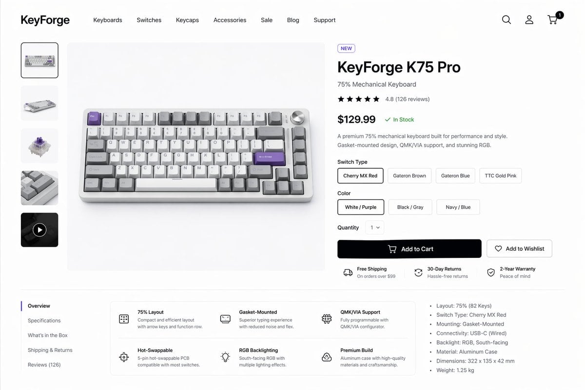 Mechanical Keyboard Product Page Mockup