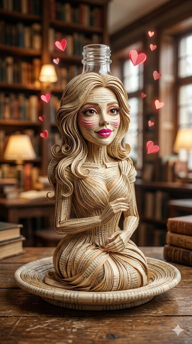 Surreal Humanoid Figure from Book Pages